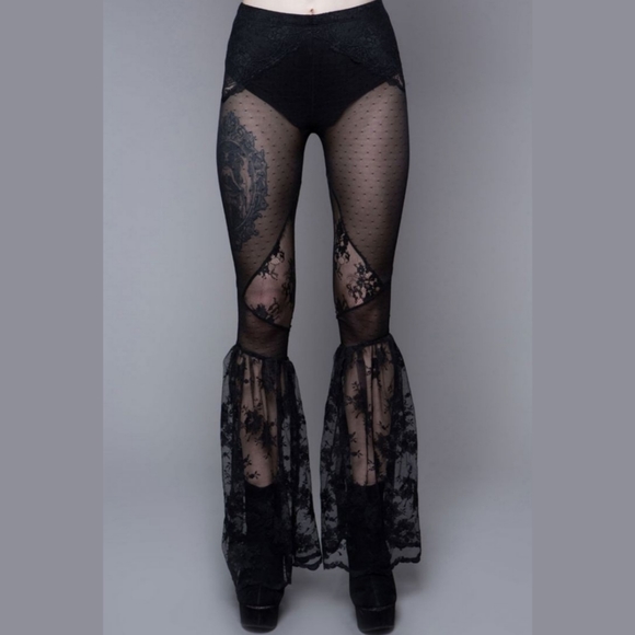 [NEW] Widow/Dolls Kill Mesh & Lace Bell Bottoms - Picture 4 of 16